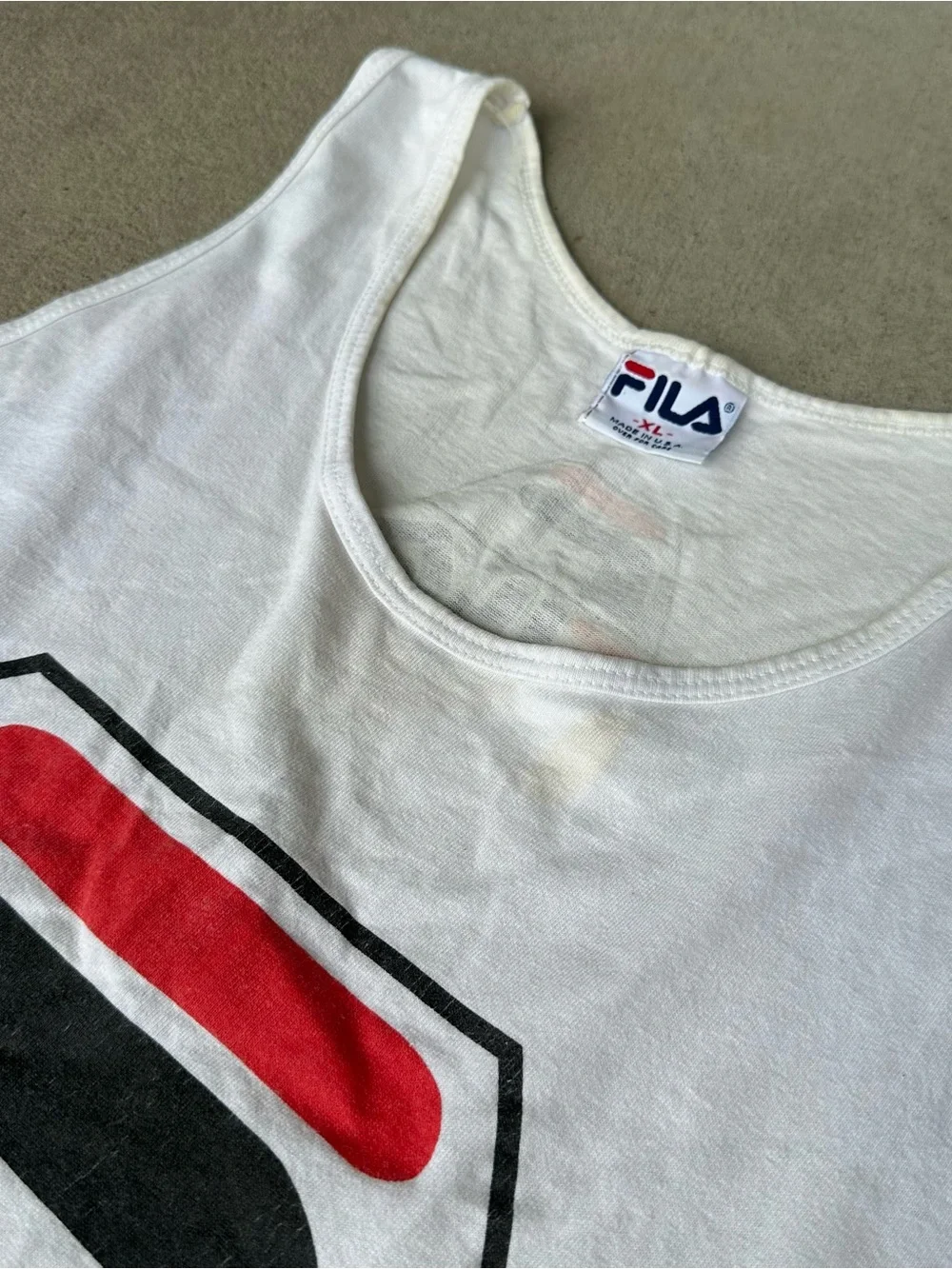 FILA Vintage 1990s Logo Single Stitch Tank Top XL